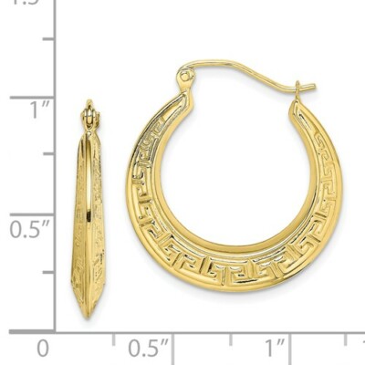 Pre-owned Wishing For Claudia 10k Yellow Gold Small Greek Key Hoop Earrings Round Tapered Hoops (3x17mm)