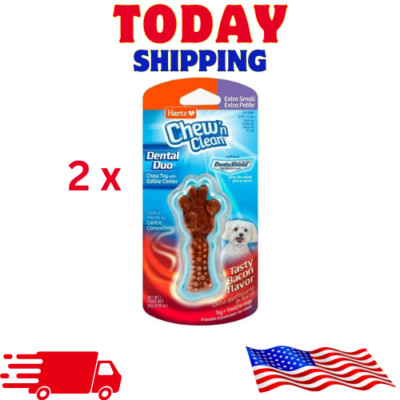 2 Pack Hartz Chew N Clean Dental Duo Dog Chew Toy, Extra Small, Bacon Flavor