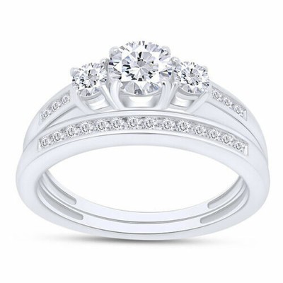14K White Gold Lab-Created Diamond VVS1/D Wedding Special Bride Sets Ring Lady