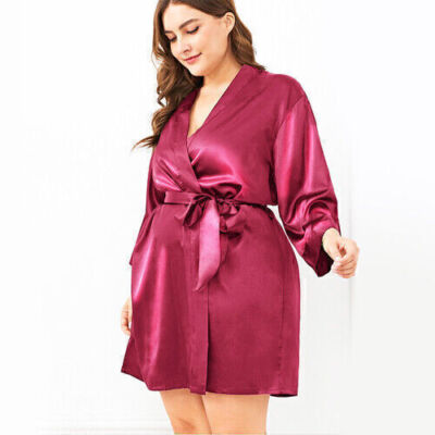 Plus Size Womens Satin Silk Sleepwear Kimono Dress Bride Bathrobe Robe Gown