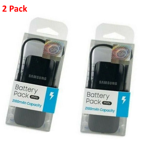 2-Pack New Samsung Battery Pack 2100mah Capacity Mini Portable Power Bank Black