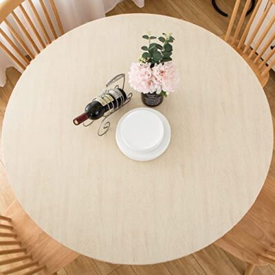  Round Vinyl Fitted Tablecloth with For Up to 40-44 Inch Round Table Cream Wood