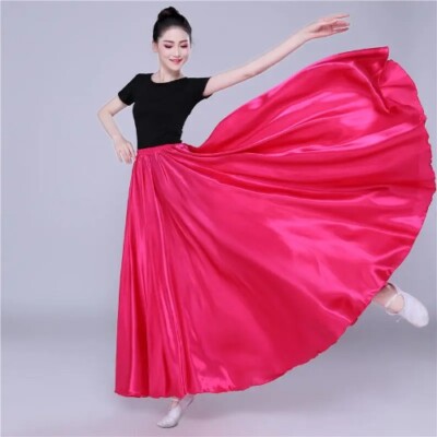 360 Degree Satin Skirt Belly Dance Women Gypsy Long Skirts Dancer Practice Wear