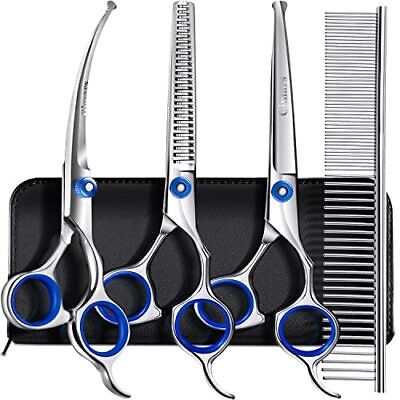 Professional 5 in 1 Grooming Scissors for Dogs 4CR with Safety Round Tip, Hea...
