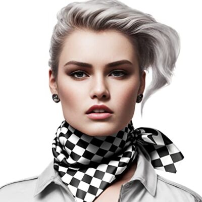 Checkered Flag Scarf Black and White Silk Scarf Square Small Handkerchief Pla...