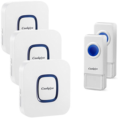 Coolqiya Wireless Doorbell with 2 Remote Button and 3 Plugin Receiver, No for 50