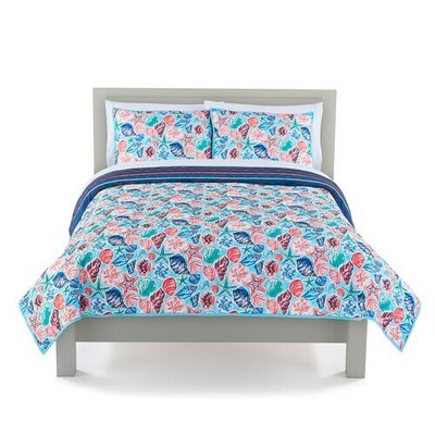 QUILT SET CARIBBEAN BLUE BEACH CRUZ AQUA GREEN OCEAN SHELL STARFISH King