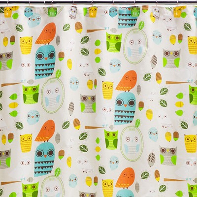 Give a Hoot Whimsical Owl  Bathroom Fabric Shower Curtain