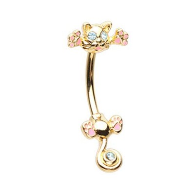 Golden Just Kittying Around Belly Button Ring