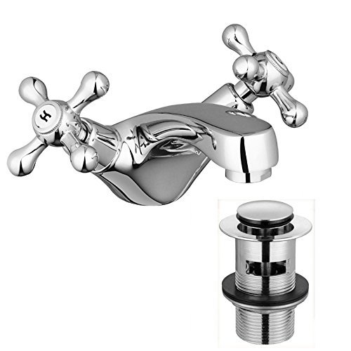 Cobbe Rubinetto Miscelatore Per Lavabo 3 Fori - Cromato, Beccuccio Girevole 360° Con Scarico Pop-up Incluso
