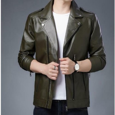 Mens Faux Leather Overcoat Motorcycle Biker Short Jacket ...