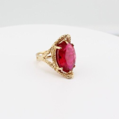 12 Ct Oval Cut Lab Created Garnet  Womens 7.5 Ring 14k Yellow Gold G57