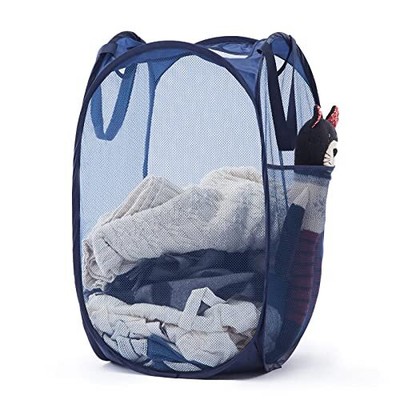 Mesh Pop Up Laundry Hamper with Durable Handles - Portable 1 Pack Blue