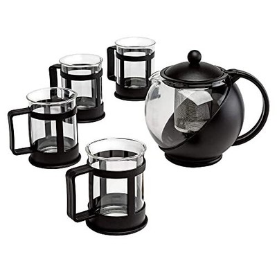 Half Moon Teapot Set with 4 Tea Cups, Removable Stainless Steel Filter and In...
