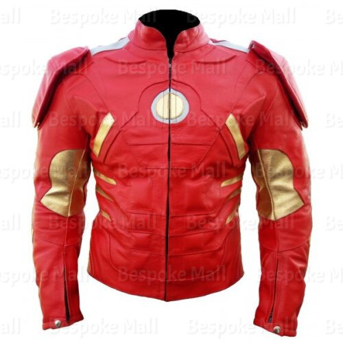 Pre-owned Handmade Iron Man Hollywood Movie Red Motorcycle Racing Cowhide Leather Jacket-157