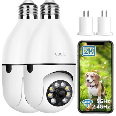 2K Light Bulb Security Camera 2 Pack, 5G/2.4G WiFi Home Surveillance Cam 360 