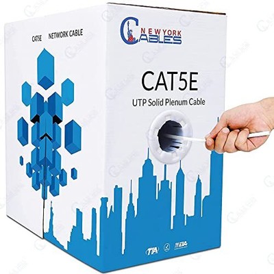 Cat5e Plenum (CMP) 1000ft Bulk Ethernet Cable | 100% Solid Bare Copper | 24AWG,