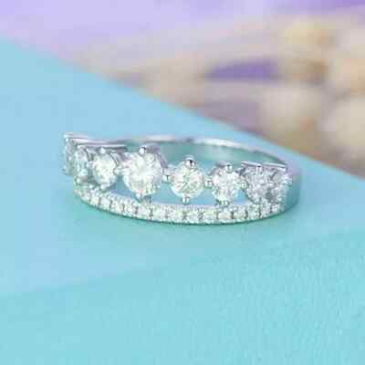 14K White Gold Plated 2CT Round Lab-Created Diamond Wedding Engagement Band Ring
