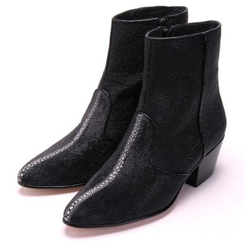 Pre-owned Los Altos Boots Los Altos Full Genuine Stingray Rowstone Dress Ankle Boots Side Zipper D In Black