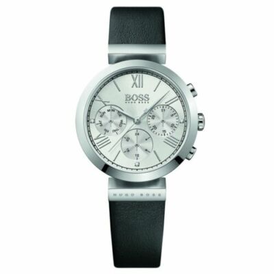 Armbanduhr Hugo BOSS Damen 1502395 Dornschließe Leder Armband Rund Silber 