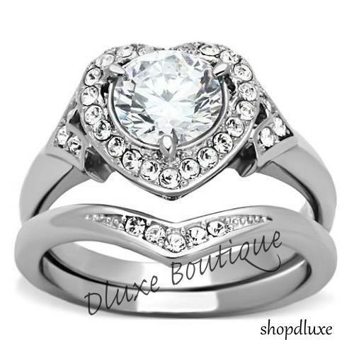 2.75 Ct Halo Round Cut Aaa Cz Stainless Steel Wedding Ring Set Women