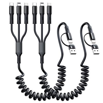 Multi Charging Cable [2Pack 6FT] 5 in 1 Coiled Charging Cable for Car Coiled ...
