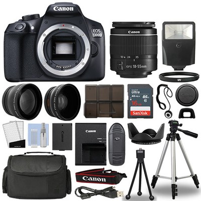Canon 1300d / Rebel T6 Dslr Camera + 18-55mm 3 Lens Kit + 16gb Top Value Bundle