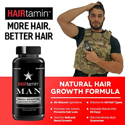 HAIRtamin Man Hair Growth Vitamins - Best Mens Biotin Fast Hair Growth Formula V