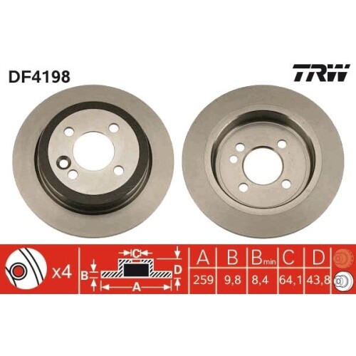 Disque De Frein Trw Df4198 Pour Mini