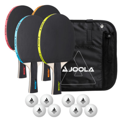 JOOLA Tischtennis Set Neon 4 Tischtennisschläger 8 TT Bälle Tasche  Ping Pong
