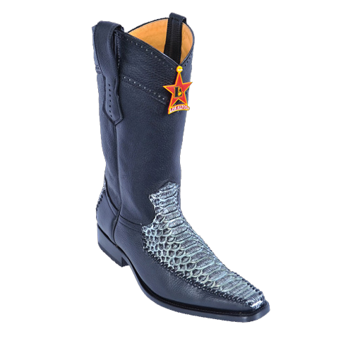 Pre-owned Los Altos Boots Los Altos Rustic Black Genuine Python Snake Versage Square Toe Western Boot Ee