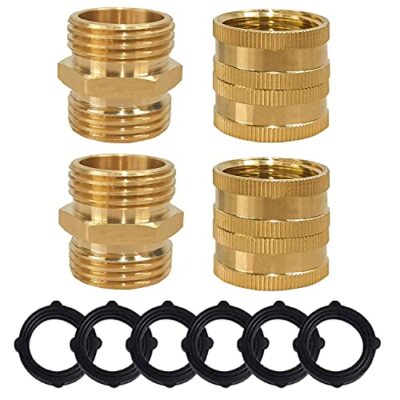 Garden Hose Adapter, Male to Male, Female to Female, 3/4 Inch Brass Connector, 4