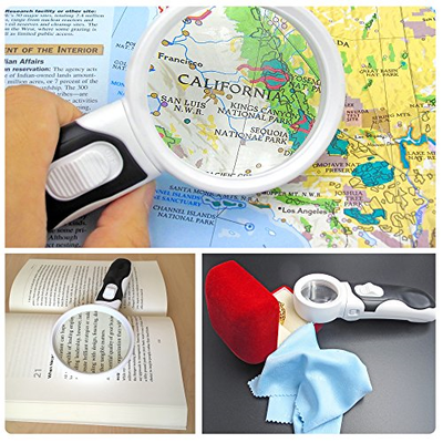 Fancii Illuminated LED Handheld Magnifying Glass Set - 2X 3.5X and 10X High –