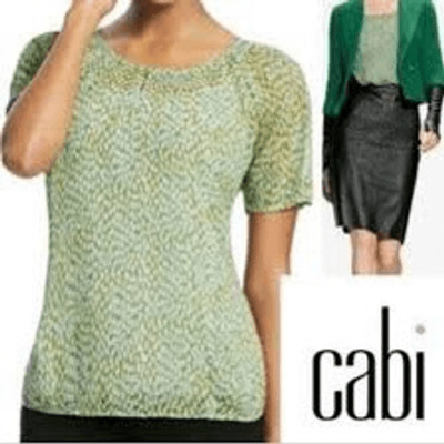Cabi Women's Pebbled Green Keyhole Semi Sheer Short Sleeve Blouse Top Size M
