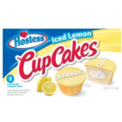 934051 1 x 360g BOX HOSTESS ICED LEMON CUPCAKES W/ CREAMY FILLING 8 IN A BOX