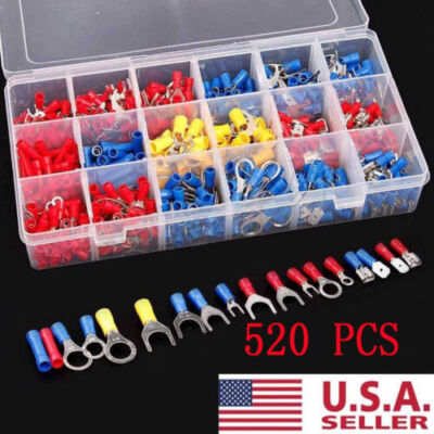 520 PC ASSORTED INSULATED ELECTRICAL WIRE TERMINAL CRIMP CONNECTOR SPADE SET KIT
