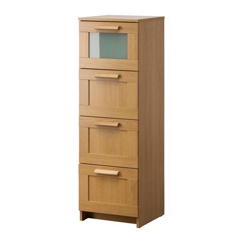 Ikea Brimnes Narrow Chest Of 4 Drawers Frosted Glass Oak Effect