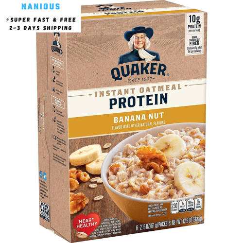 Quaker, Protein Instant Oatmeal, Banana Nut, 12.9 Oz, 6 Count (Pack of 1)