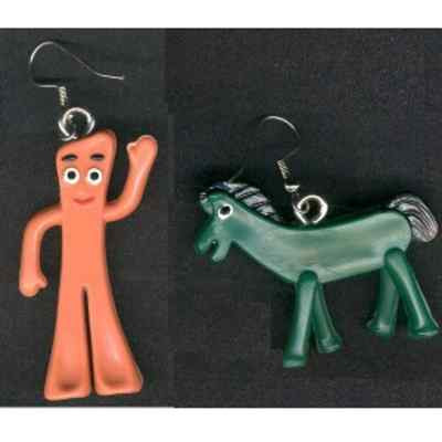 Funky Vintage ANTI-GUMBY / ANTI-POKEY EARRINGS-Retro Toy Novelty Costume Jewelry