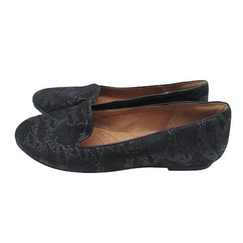 Clarks Indigo Womens Size 7M Black Leather Lizard Print Slip On
