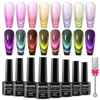  9D Cat Eye Gel Nail Polish 8 Colors, Upgraded Neon Dopamine Cat Eye Gel