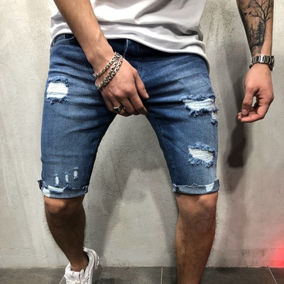 Blue ripped sales shorts mens
