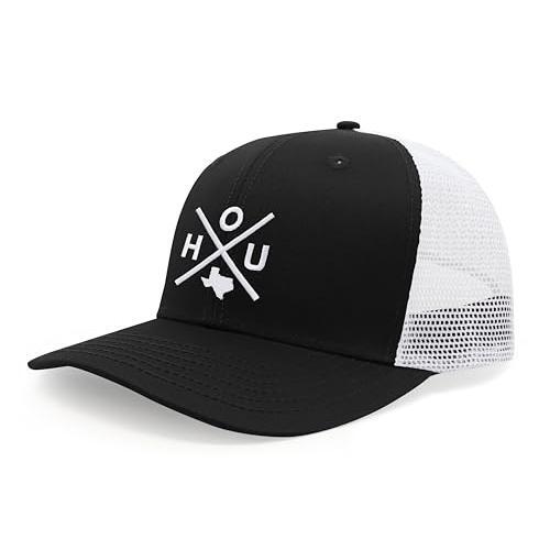 Houston HOU Hat for Men Women Snapback Trucker Baseball Cap (Black/White)