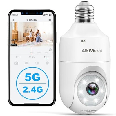 2K Light Bulb Security Cameras Wireless Outdoor, 5G&2.4GHz White-5G/2.4GHz-1pcs