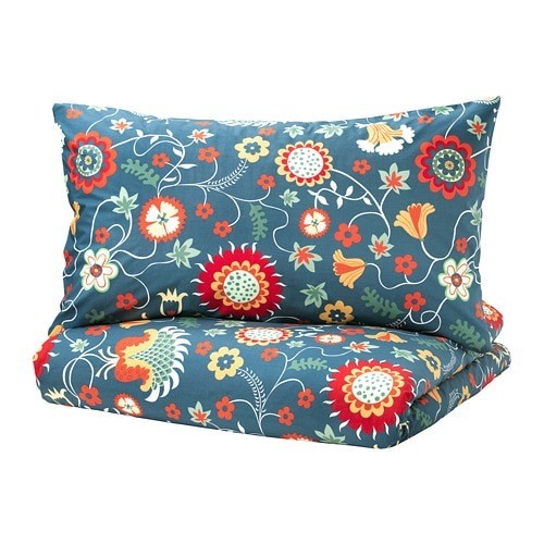 Ikea Rosenrips Duvet Cover And Two Pillowcases Blue Patterned