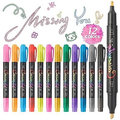 12 Pcs Doodle Dazzles Shimmer Marker Set Double Line Outline Pen Metallic NEW