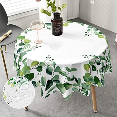 Round Tablecloth 60 Inch Summer Floral Tablecloth Water-Repellent Stain Resis...