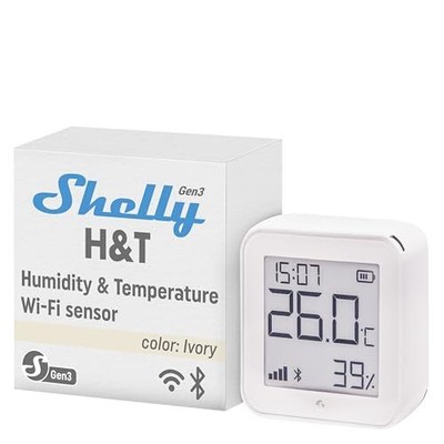 Shelly H&T Gen3 Ivory | Wi-Fi and Bluetooth Smart Temperature & Humidity Sens...
