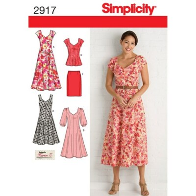 Simplicity 2917 Sz 10-28 Slimming Dress Flattering Shirt Princess Plus Pattern