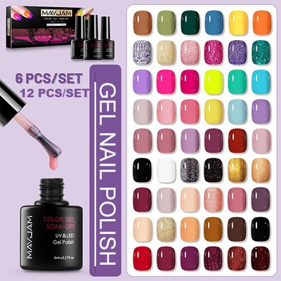 MAYJAM 6/12pcs Gel Nail Polish Kit Nail Art Soak Off UV LED Nail Base/TOP Coat N